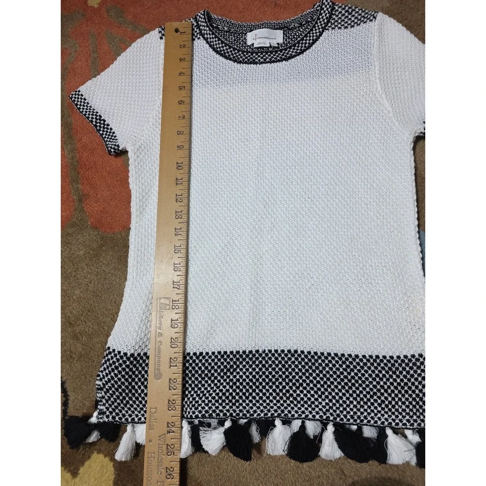 Anthropologie Black And White Knit Women's short sleeve‎ sweater With Tassels S